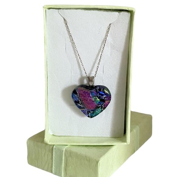 Artisan Handmade Glass Heart Necklace - Picture 2 of 7